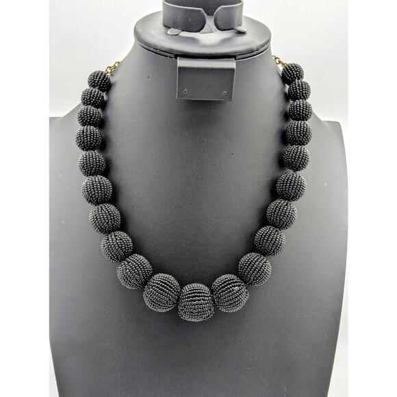 J. Crew Black Graduated Seed Bead Ball 18"-22" Necklace - Picture 1 of 8